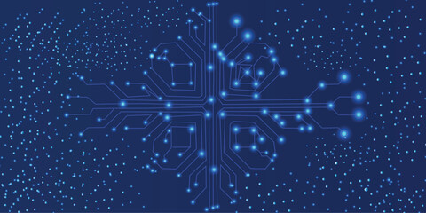 Obraz premium Abstract Thin circuit trace lines in blue on a dark technology background. digital tech bg. Electronics and computer technology concept Vector illustration.