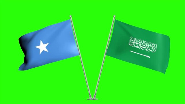 Saudi Arabia and Somalia Waving Flags Animation, Two Standing National Flags Loop