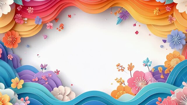 花と曲線装飾が縁取る華やかなフレーム構成の壁紙背景