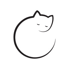 Fototapeta premium Minimalist black and white cat with closed eyes simple vector