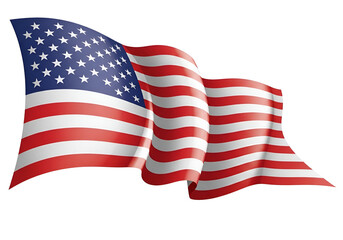 Obraz premium Waving American Flag of the United States, displaying vibrant red, white, and blue colors, a patriotic 3D render, isolated on transparent background.