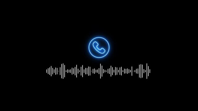 Glowing Blue Phone with Sound Wave Animation on Black Background for Tech and Communication Concepts