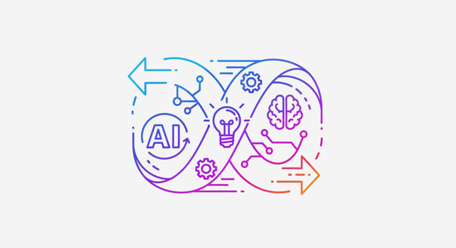 Artificial intelligence development and innovation process represented by an endless cycle of