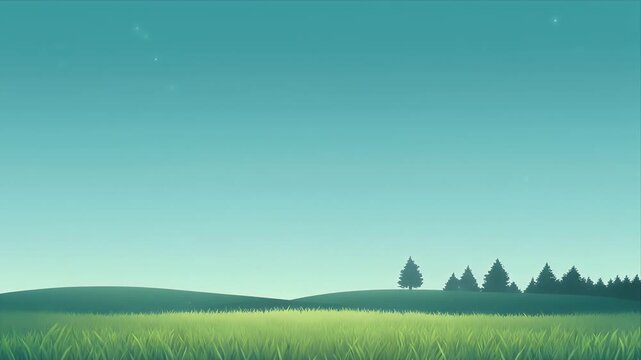 Serene landscape with rolling hills and trees under starry night sky