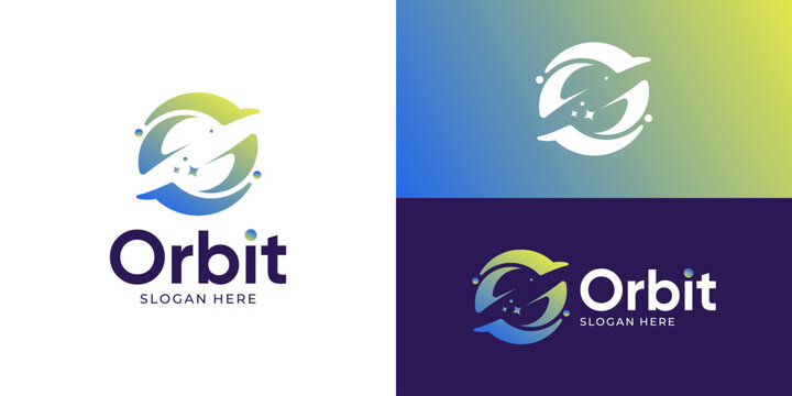Creative modern orbit logo template. Sphere planet galaxy logo design vector illustration.