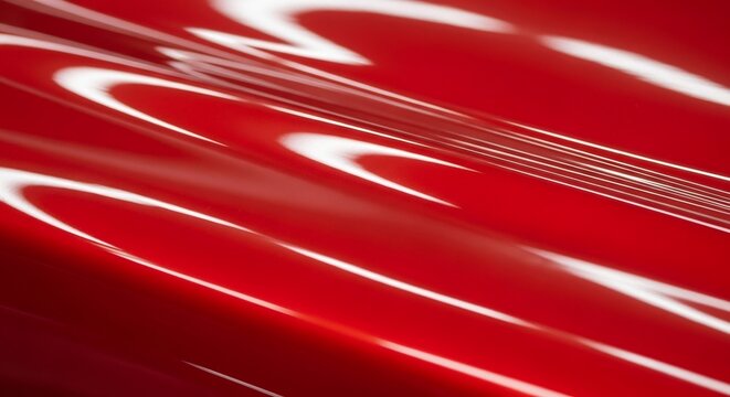 Closeup of a vibrant red glossy surface with dynamic light reflections and subtle textures.