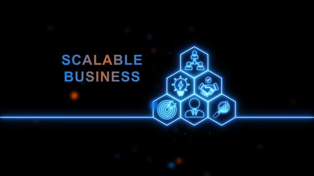 Futuristic scalable business concept with glowing hexagonal and dynamic digital network visualization for corporate growth innovation and technology presentations