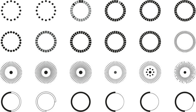 Circular Loading Bar Icon Set with Progress Indicators, Buffering Spinners, and Minimalist Wait Symbols for Mobile App Dashboards and Web Interface Design