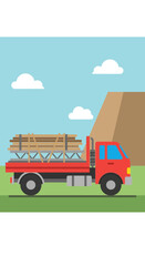 Obraz premium Flat Design Red Truck Transporting Building Materials Outdoors
