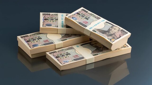 黒い背景の上に積み重ねられた日本円の札束が示す資産と金融概念