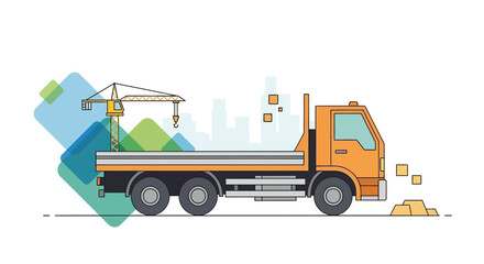 Naklejka premium Flatbed Truck and Tower Crane Illustration for Construction Industry Projects