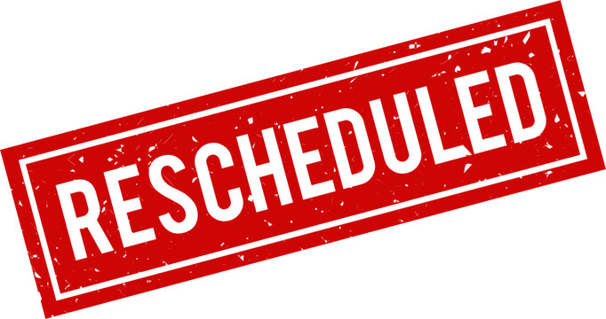 Reschedule Rubber Stamp Sign Badge Illustration, Vintage Grunge Distressed Red Label, Retro Ink Texture Frame, Vector Graphic for Event Delay, Postpone, Notice