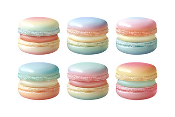 Obraz premium Six colorful macarons are arranged in two rows on a transparent background