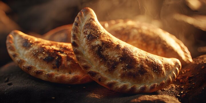 Warm golden light of mountain sunset delicate Kalash Breads mand rise like golden crescent moon amidst gentle rustle of aromatic spice scent clean professional stock photo sharp macro photography