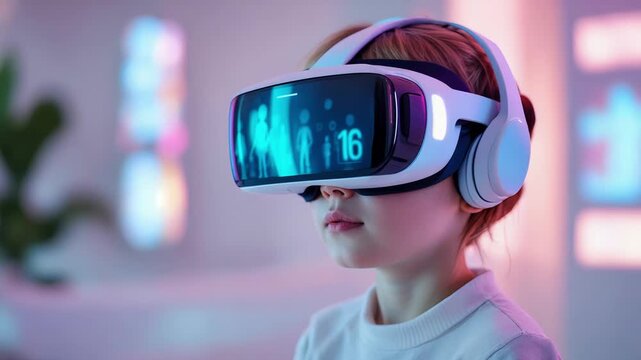 Young Child Views Glowing Holograms With Wonder And Curiosity In Cozy Room