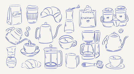 Hand draw sketch style  coffee elements illustration.