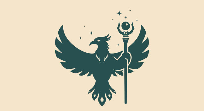 Eagle holding staff with magic sphere