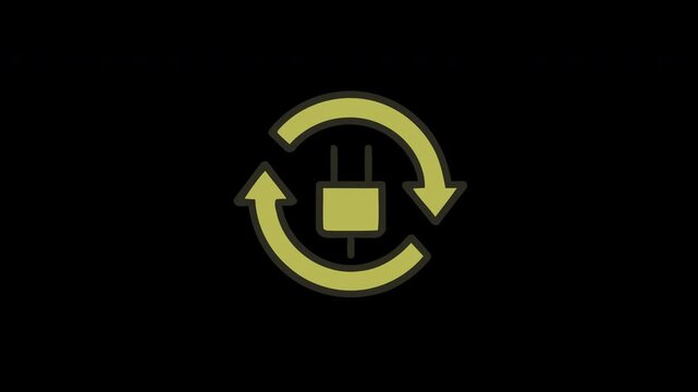 Illustrative video content depicting a power reset or refresh icon, symbolizing system restart, power cycle, and connection synchronization for various digital media