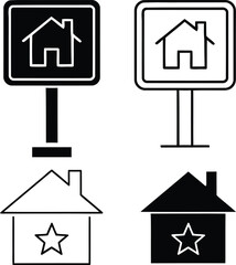 Fototapeta premium Four icons representing houses and real estate signs with stars