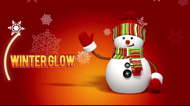 A festive Christmas card vector illustration featuring a happy cartoon snowman with a scarf and hat beside a decorated tree and Santa Claus in a snowy winter December holiday celebration scene