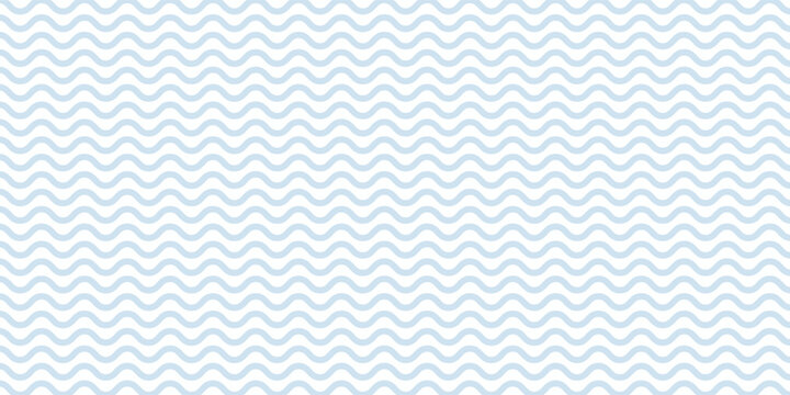 Simple minimal diagonal wavy lines pattern. Vector seamless texture with endless waves, curvy stripes. Simple abstract blue and white background. Water surface illustration. Repeated design for print