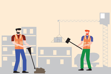 Fototapeta premium Construction Workers at Work. Building and Labor Illustration Art.