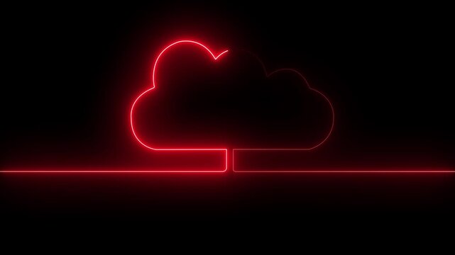 Futuristic Cloud Symbol in Neon Light Effect. Neon Cloud Storage Icon Animation on Dark Background