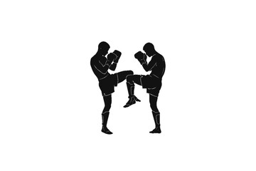 Shadow Boxing Silhouette: Two athletic figures engaged in a dynamic boxing or kickboxing, captured as a striking silhouette against the space. The image evokes strength, discipline.