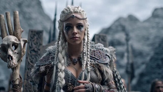 Nordische Kriegerk&ouml;nigin auf dem Eisernen Thron &ndash; Dunkle Fantasy im Sturmlicht