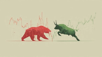 Fototapeta premium Bear and Bull Face Off Amidst Market Volatility Graph