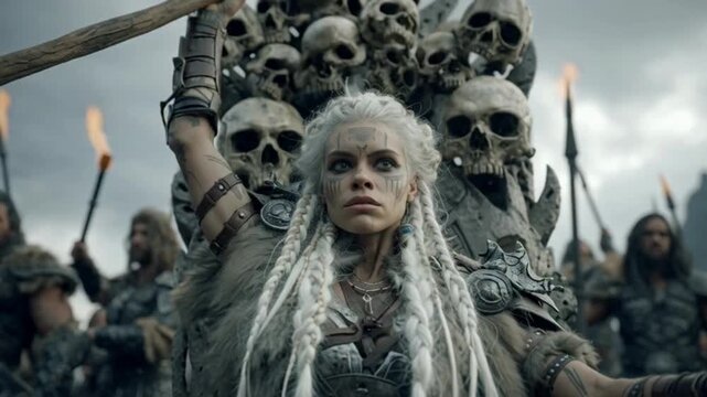 Nordische Kriegerk&ouml;nigin auf dem Eisernen Thron &ndash; Dunkle Fantasy im Sturmlicht