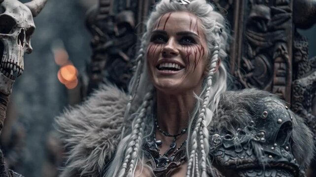 Nordische Kriegerk&ouml;nigin auf dem Eisernen Thron &ndash; Dunkle Fantasy im Sturmlicht