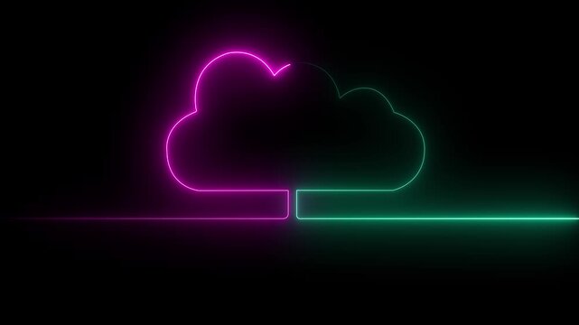 Futuristic Cloud Symbol in Neon Light Effect. Neon Cloud Storage Icon Animation on Dark Background
