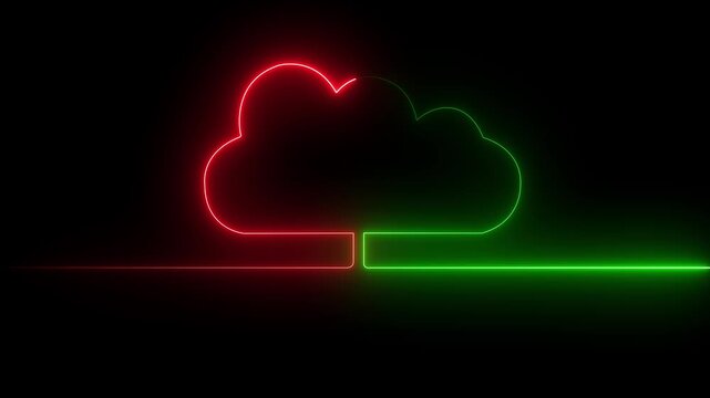 Futuristic Cloud Symbol in Neon Light Effect. Neon Cloud Storage Icon Animation on Dark Background
