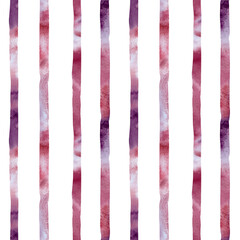 Obraz premium Watercolor stripe seamless pattern background in pink and purple colors isolated on white. Graphic wallpaper art. Hand drawn pastel red lines texture for fashion design. Endless brushstrokes backdrop.