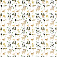 Cartoon animal characters creating seamless pattern for education