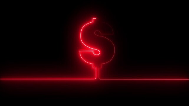 Abstract 3d illustration of a glowing neon sign featuring a burning fiery dollar symbol and red flame icon on a black background for a hot business money concept