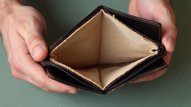 Man holding open empty wallet