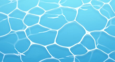 Obraz premium High Angle View of Clear Blue Swimming Pool Water with Bright Sun Caustics and White Ripple Patterns, Summer Vacation Leisure Background