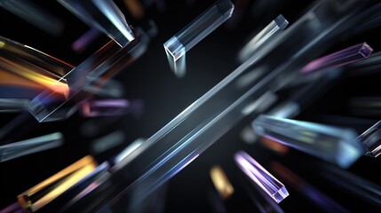 Geometric Light Show: Abstract composition featuring dynamic geometric shapes and vibrant reflections, showcasing the interplay of light and form within a complex environment.