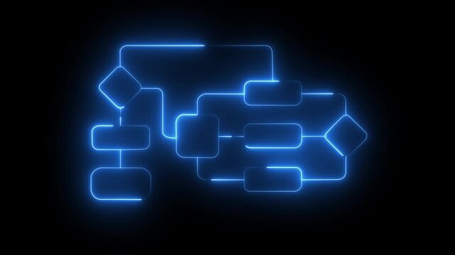 Business process and workflow automation with flowchart. Business and technology concept. Businessman shows animated spinning gear icons arranging processing management on virtual