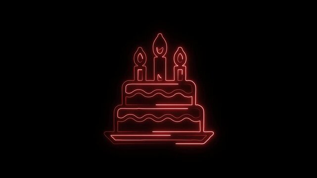 Pink Outline Birthday Cake With Lit Candles Design