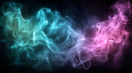 Fototapeta premium Vibrant wisps of blue and purple smoke intertwine gracefully against a contrasting dark backdrop, creating a mesmerizing abstract scene. Generative AI.