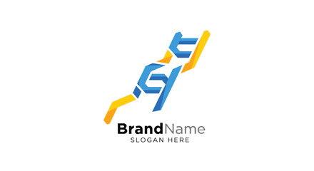 Stylish Blue and Yellow Logo Design Template.