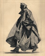 Naklejka premium Vintage Illustration of Man in Robe Walking.