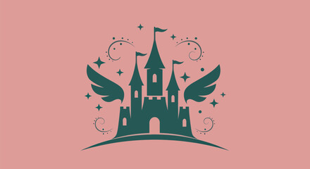 Fantasy castle with wings illustration © Andre