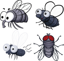 set of funny cartoon insects