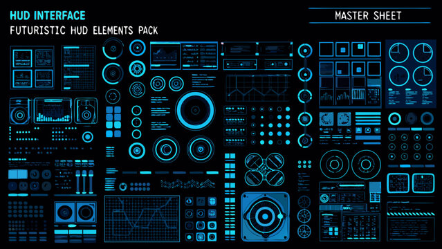 Futuristic hud interface elements pack a master sheet of design components