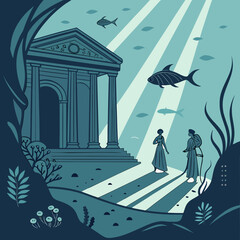 Mysterious Underwater Renaissance Portal, Symbolizing a Gateway Between Worlds and Interdimensional Travel in a Deep Sea Fantasy. © New