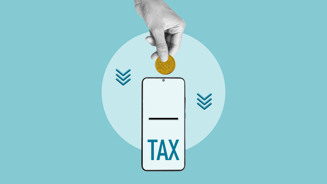 Online Tax Payment via Mobile App, Digital Taxation and Electronic Government Services Concept with Smartphone and Coin